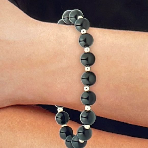 ❤️LAST CALL! ONYX & 14KT BRACELET, ONYX BEADS W/REAL GOLD BEADS & CLASP EUC - Picture 5 of 16